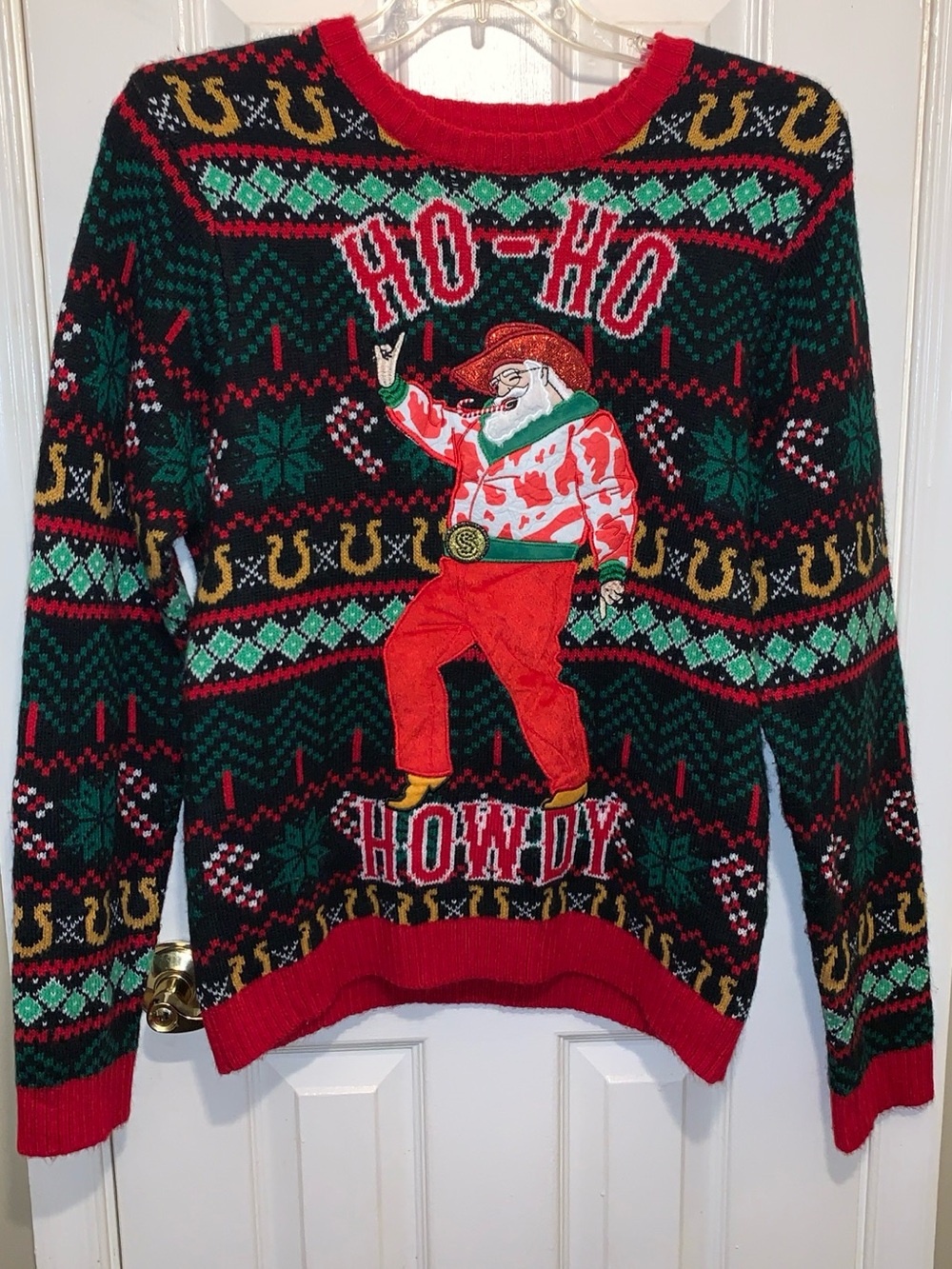 Men's Blizzard Bay Festive Ho-Ho Howdy Cowboy Santa Ugly Sweater Sz L Christmas